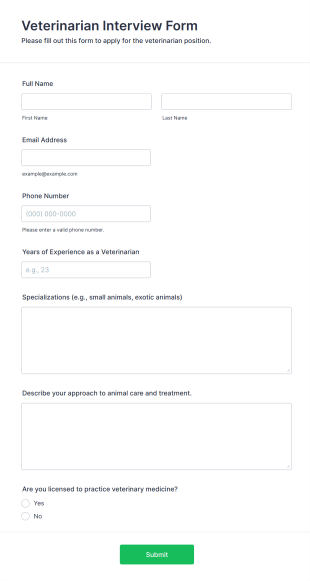Veterinarian Interview Form Template