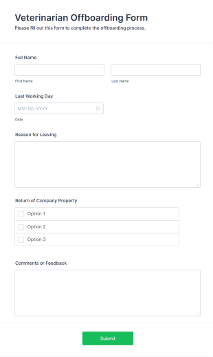 Veterinarian Offboarding Form Form Template