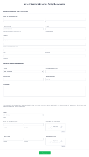 Veterinärmedizinisches Freigabeformular Form Template