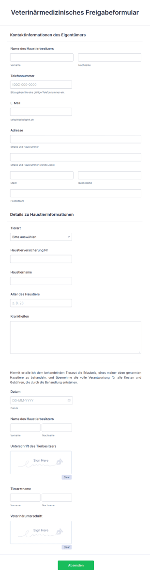 Veterinärmedizinisches Freigabeformular