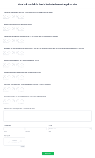 Veterinärmedizinisches Mitarbeiterbewertungsformular Form Template