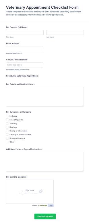 Veterinary Appointment Checklist Form Template