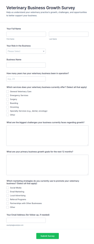 Veterinary Business Growth Survey Form Template