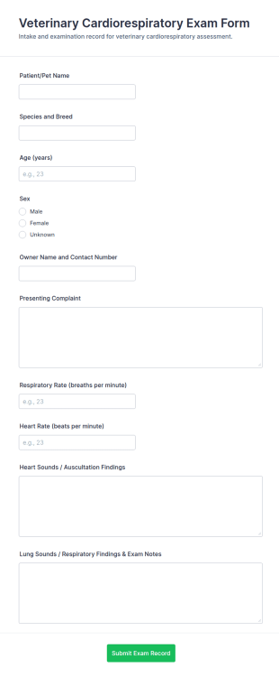 Veterinary Cardiorespiratory Exam Form Template