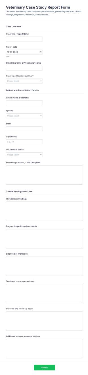 Veterinary Case Study Report Form Template