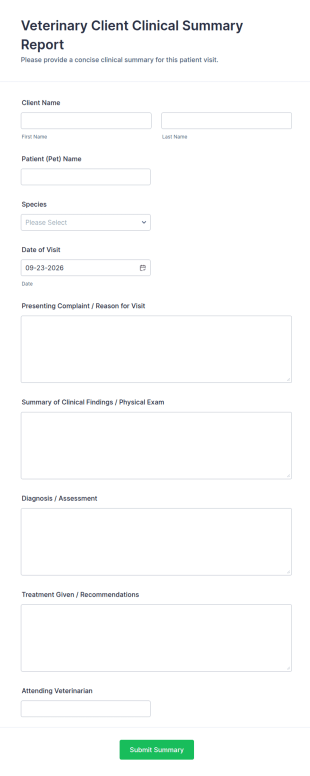 Veterinary Client Clinical Summary Report Form Template