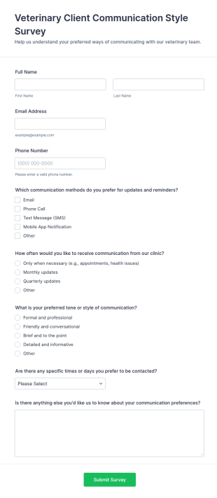 Veterinary Client Communication Style Survey Form Template