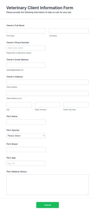 Veterinary Client Information Form Template