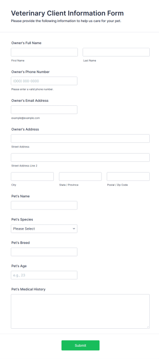 Veterinary Client Information Form Template