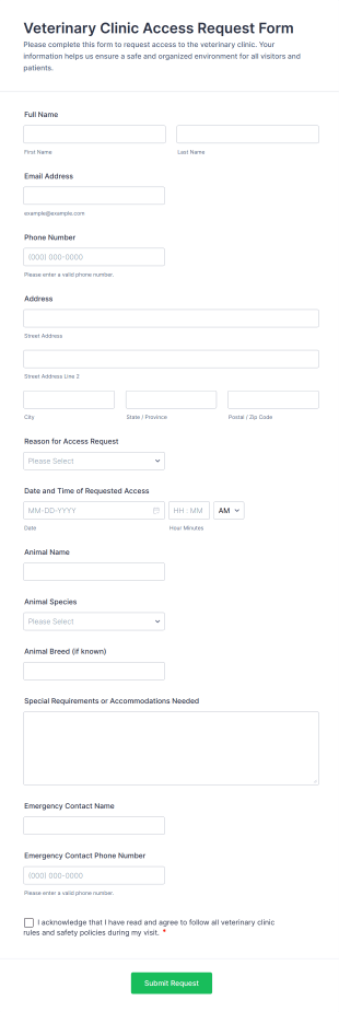Veterinary Clinic Access Request Form Template