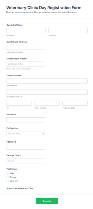 Veterinary Clinic Day Registration Form Template