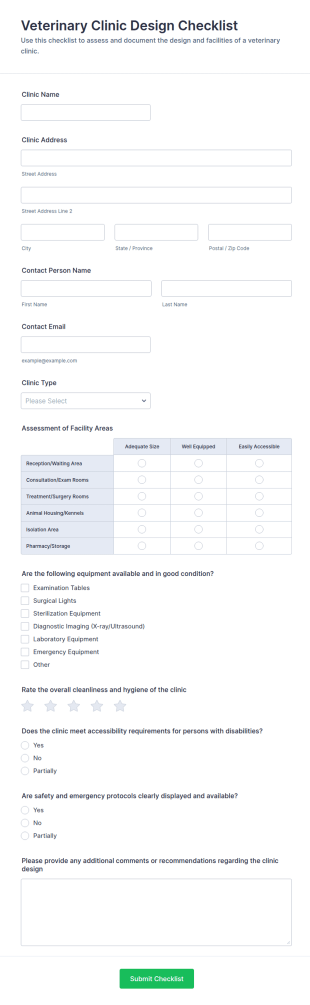 Veterinary Clinic Design Checklist Form Template