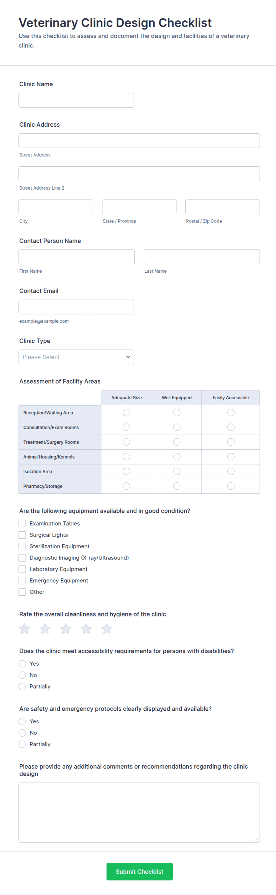 Objective Dvm Checklist Veterinary Clinic Design Checklist Form Template | Jotform