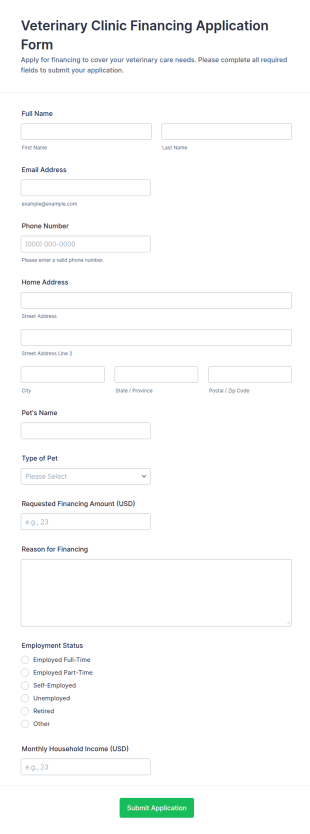 Veterinary Clinic Financing Application Form Template