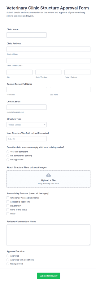 Veterinary Clinic Structure Approval Form Template