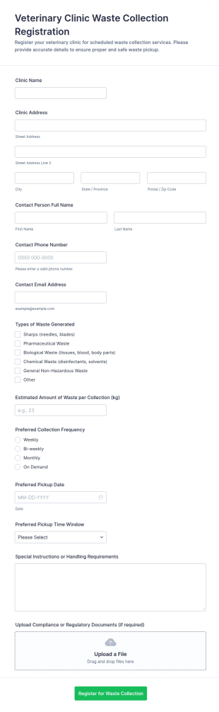 Veterinary Clinic Waste Collection Registration Form Template