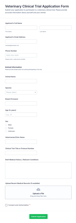 Veterinary Clinical Trial Application Form Template