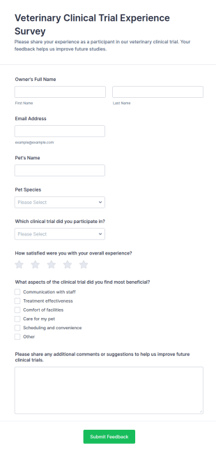 Veterinary Clinical Trial Experience Survey Form Template