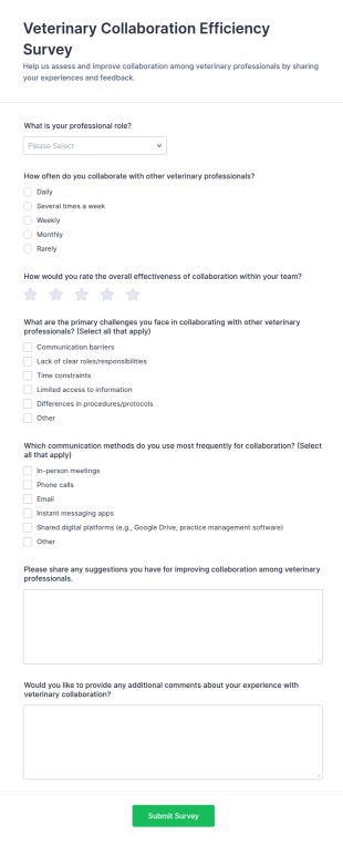 Veterinary Collaboration Efficiency Survey Form Template