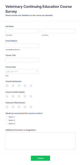 Veterinary Continuing Education Course Survey Form Template