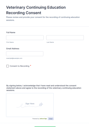 Veterinary Continuing Education Recording Consent Form Template