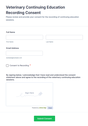 Veterinary Continuing Education Recording Consent Form Template