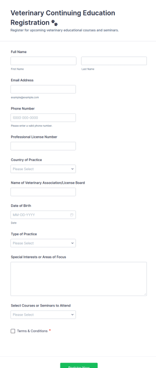 Veterinary Continuing Education Registration 🐾 Form Template