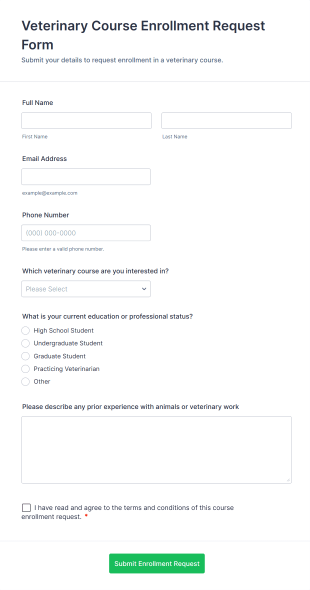 Veterinary Course Enrollment Request Form Template