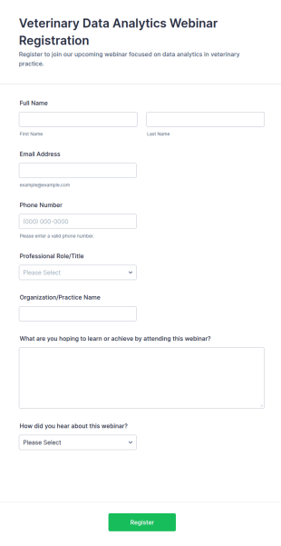 Veterinary Data Analytics Webinar Registration Form Template