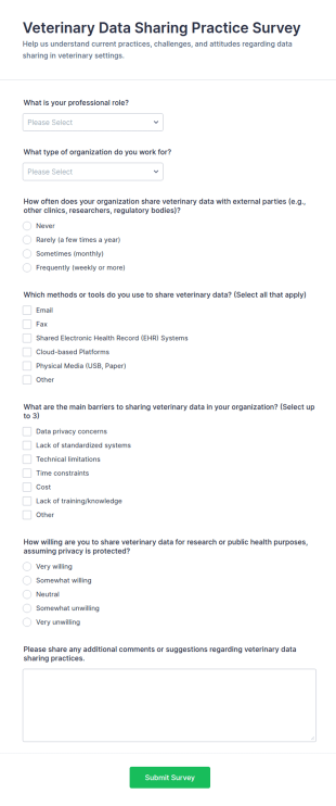 Veterinary Data Sharing Practice Survey Form Template