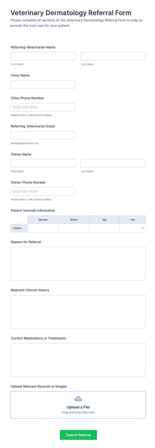 Veterinary Dermatology Referral Form Template
