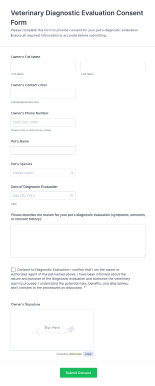 Veterinary Diagnostic Evaluation Consent Form Template