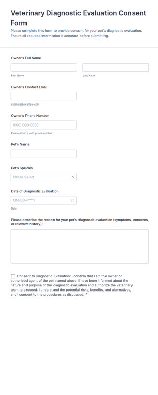 Veterinary Diagnostic Evaluation Consent Form Template