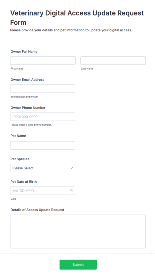 Veterinary Digital Access Update Request Form Template