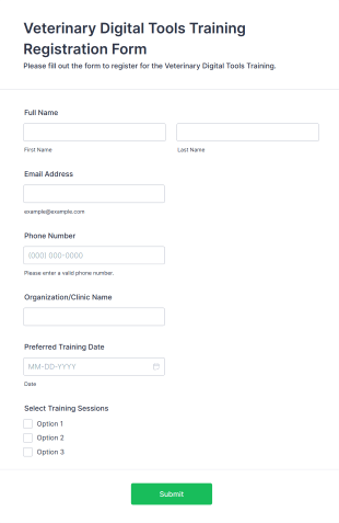 Veterinary Digital Tools Training Registration Form Template