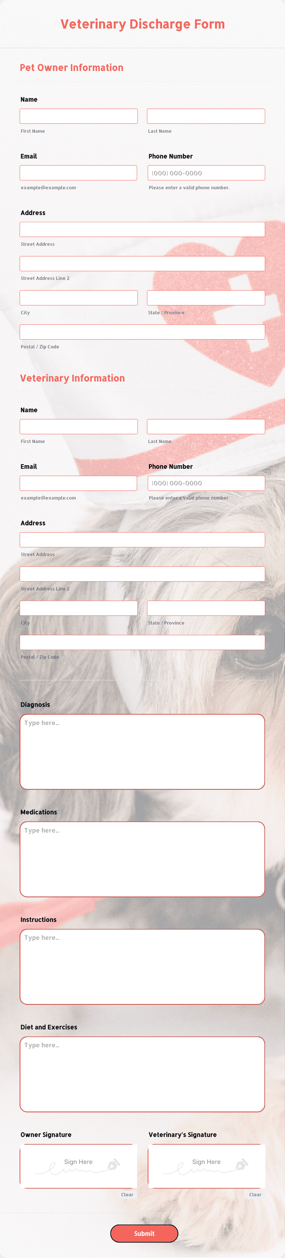 Veterinary Discharge Form Template | Jotform