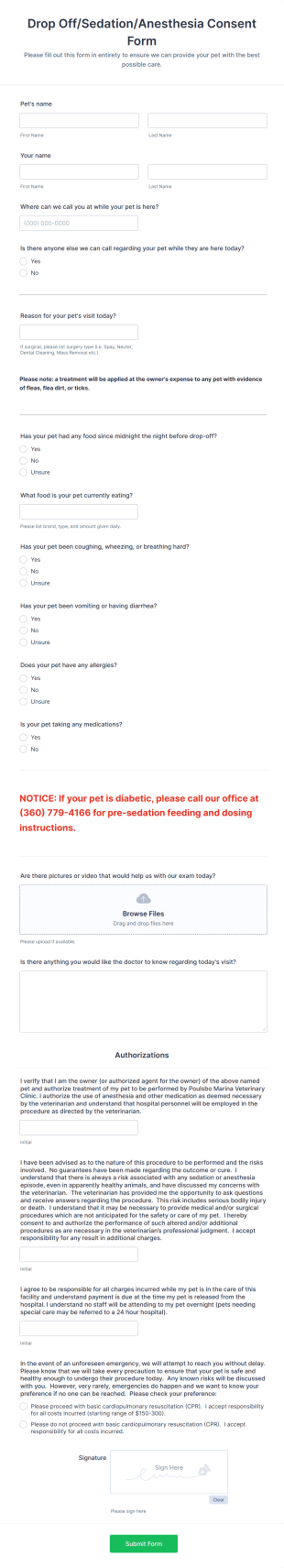 Veterinary Drop Off Consent Form Template