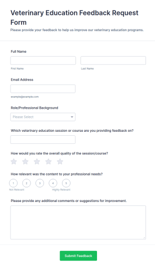 Veterinary Education Feedback Request Form Template