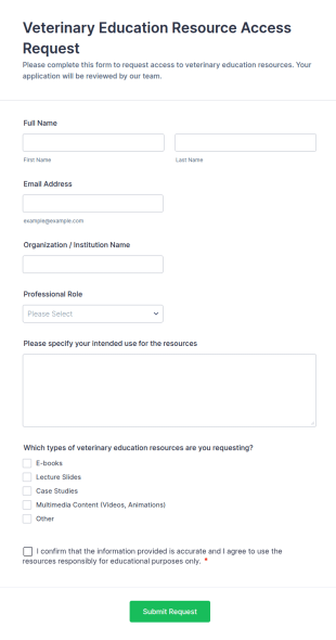 Veterinary Education Resource Access Request Form Template