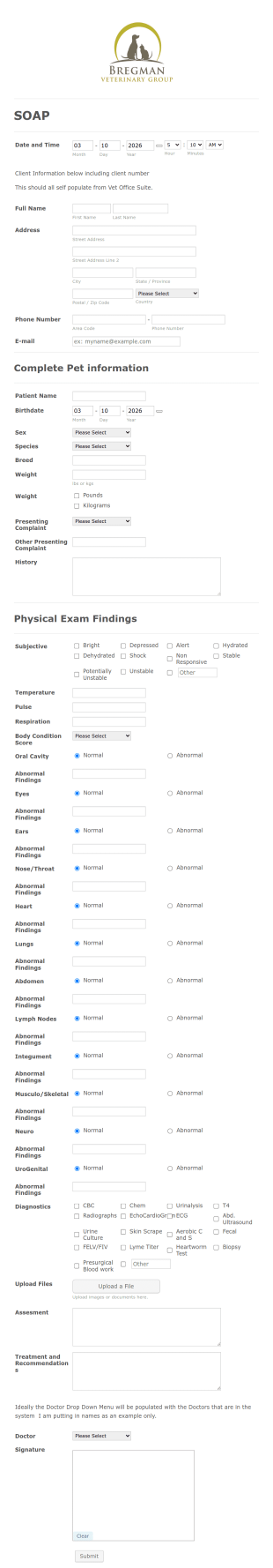 Veterinary EMR Form Template