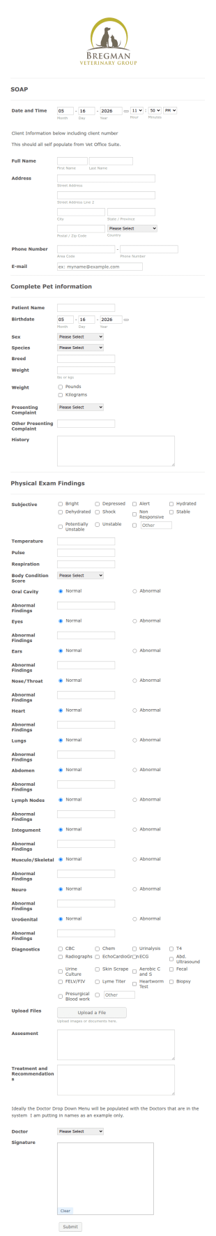 Veterinary EMR Form Template