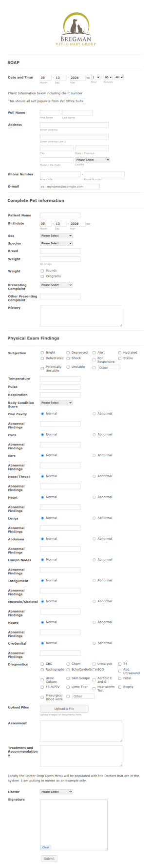 Veterinary EMR Form Template