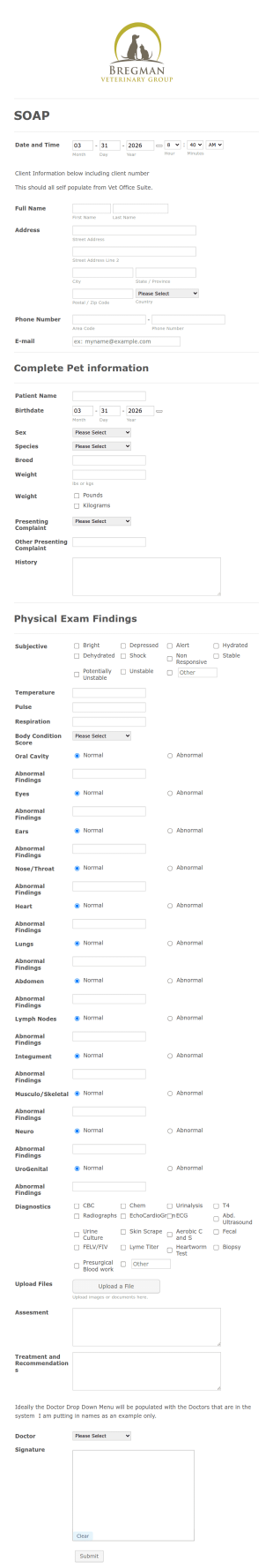 Veterinary EMR Form Template