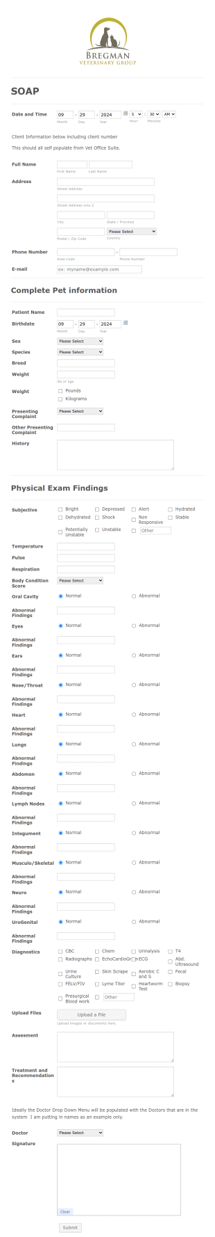 Veterinary EMR Form Template