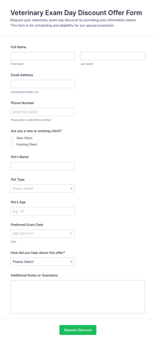 Veterinary Exam Day Discount Offer Form Template