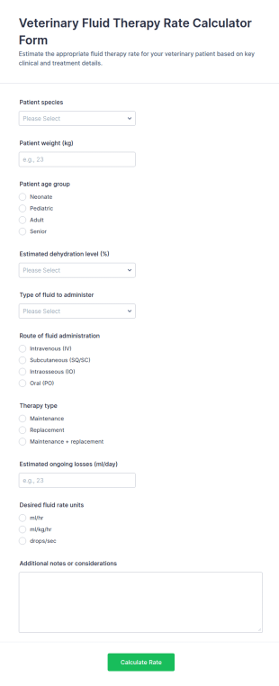 Veterinary Fluid Therapy Rate Calculator Form Template