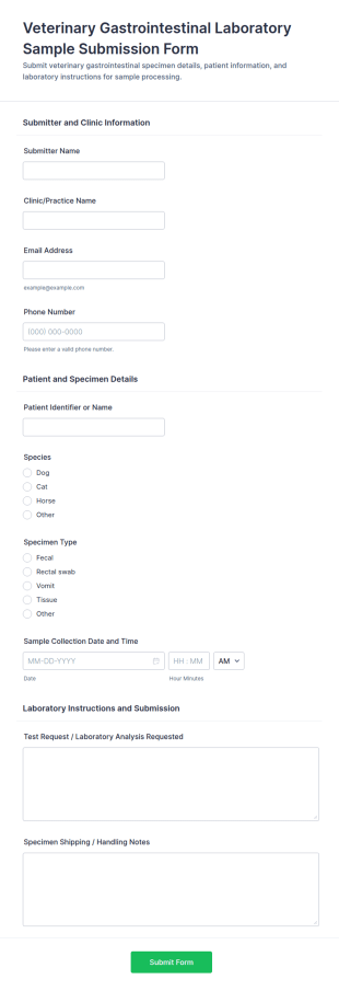 Veterinary Gastrointestinal Laboratory Sample Submission Form Template