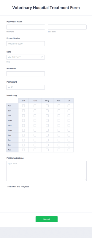 Veterinary Hospital Treatment Form Template