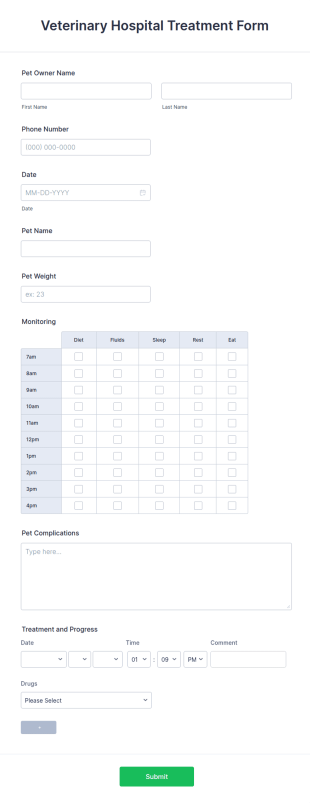 Veterinary Hospital Treatment Form Template