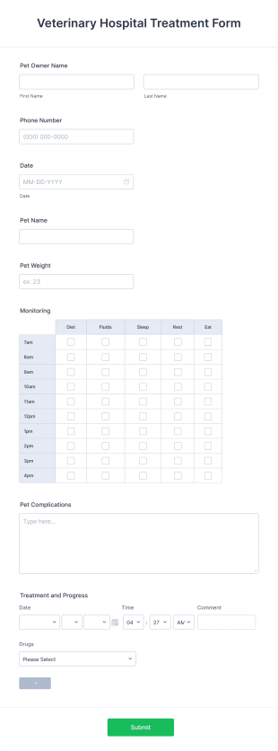 Veterinary Hospital Treatment Form Template